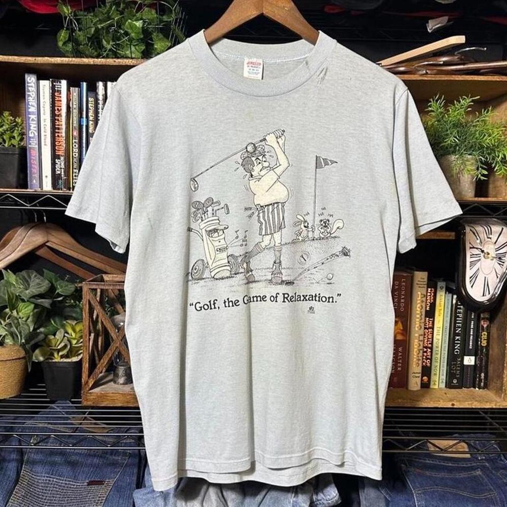 Vintage 80s Single Stitch Golf Comedy Text Tee Blue Funny Humor Shirt Men Medium